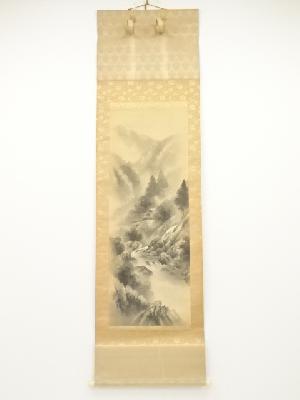 古僊筆　水墨山水　肉筆絹本掛軸